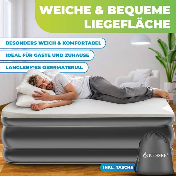 KESSER® Aufblasbare Matratze Luftbett Selbstaufblasend Gästebett mit eingebauter elektrischer Pumpe, Luftmatratze für Camping oder Heimgebrauch Mit Tasche, geeignet für 1 Person - 203 x 95 x 51cm