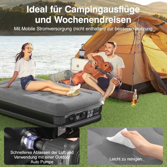 Lewondr Luftbett 1 Person mit Eingebauter Pumpe, 191x99x46CM Komfort Aufblasbare Matratze, 2 Min Luftmatratze Selbstaufblasend Luftbett für Camping Haus Gäste Reisen(250kg MAX), Grau