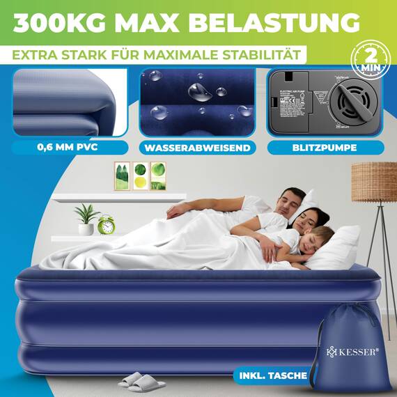 KESSER® Aufblasbare Matratze Luftbett Selbstaufblasend Gästebett mit eingebauter elektrischer Pumpe, Luftmatratze für Camping oder Heimgebrauch Mit Tasche, geeignet für 2 Person - 203 x 152,5 x 51cm