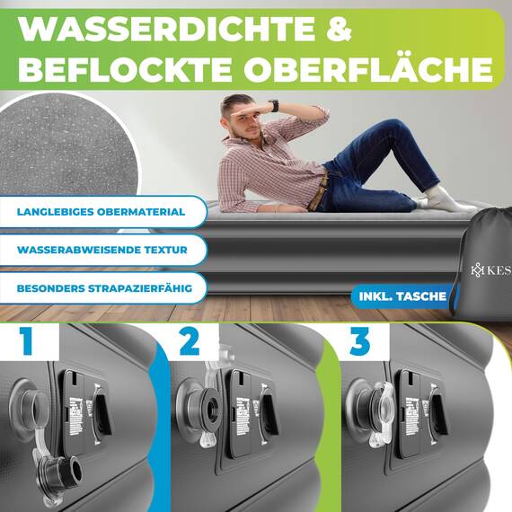 KESSER® Aufblasbare Matratze Luftbett Selbstaufblasend Gästebett mit eingebauter elektrischer Pumpe, Luftmatratze für Camping oder Heimgebrauch Mit Tasche, geeignet für 1 Person - 203 x 95 x 51cm