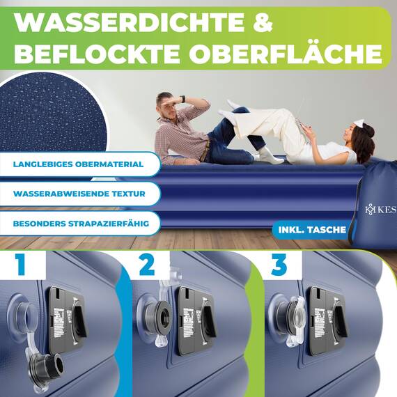 KESSER® Aufblasbare Matratze Luftbett Selbstaufblasend Gästebett mit eingebauter elektrischer Pumpe, Luftmatratze für Camping oder Heimgebrauch Mit Tasche, geeignet für 2 Person - 203 x 152,5 x 51cm
