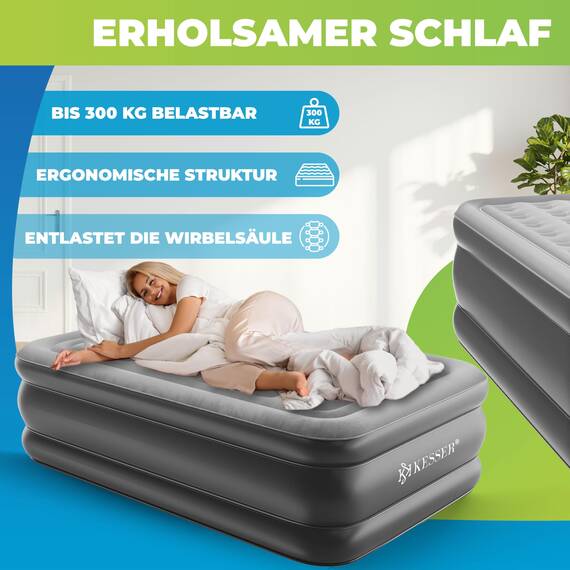 KESSER® Aufblasbare Matratze Luftbett Selbstaufblasend Gästebett mit eingebauter elektrischer Pumpe, Luftmatratze für Camping oder Heimgebrauch Mit Tasche, geeignet für 1 Person - 203 x 95 x 51cm