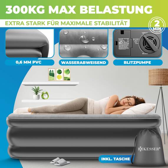 KESSER® Aufblasbare Matratze Luftbett Selbstaufblasend Gästebett mit eingebauter elektrischer Pumpe, Luftmatratze für Camping oder Heimgebrauch Mit Tasche, geeignet für 1 Person - 203 x 95 x 51cm