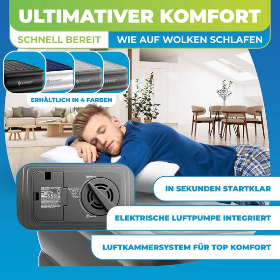 KESSER® Aufblasbare Matratze Luftbett Selbstaufblasend Gästebett mit eingebauter elektrischer Pumpe, Luftmatratze für Camping oder Heimgebrauch Mit Tasche, geeignet für 1 Person - 203 x 95 x 51cm