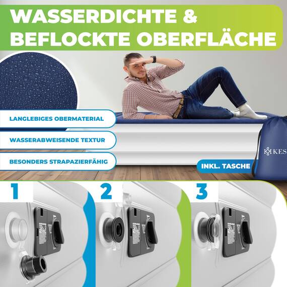 KESSER® Aufblasbare Matratze Luftbett Selbstaufblasend Gästebett mit eingebauter elektrischer Pumpe, Luftmatratze für Camping oder Heimgebrauch Mit Tasche, geeignet für 1 Person - 203 x 95 x 51cm