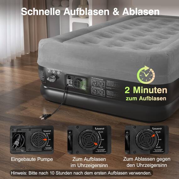 Lewondr Luftbett 1 Person mit Eingebauter Pumpe, 191x99x46CM Komfort Aufblasbare Matratze, 2 Min Luftmatratze Selbstaufblasend Luftbett für Camping Haus Gäste Reisen(250kg MAX), Grau