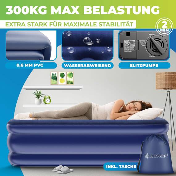 KESSER® Aufblasbare Matratze Luftbett Selbstaufblasend Gästebett mit eingebauter elektrischer Pumpe, Luftmatratze für Camping oder Heimgebrauch Mit Tasche, geeignet für 1 Person - 203 x 95 x 51cm