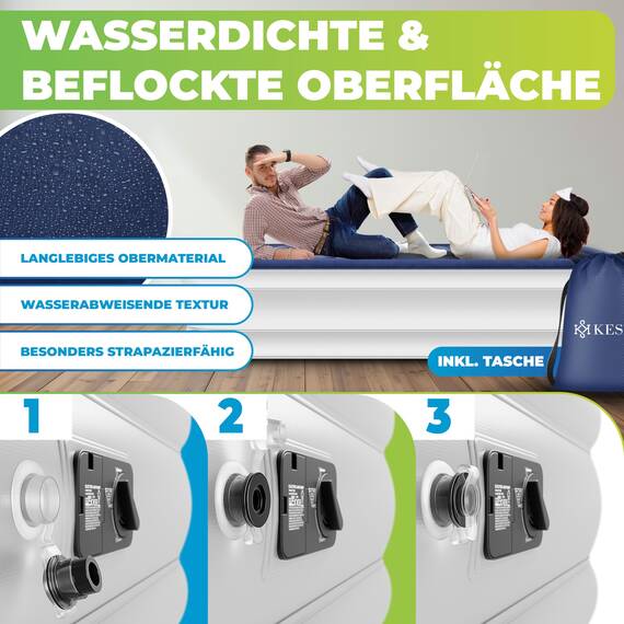 KESSER® Aufblasbare Matratze Luftbett Selbstaufblasend Gästebett mit eingebauter elektrischer Pumpe, Luftmatratze für Camping oder Heimgebrauch Mit Tasche, geeignet für 2 Person - 203 x 152,5 x 51cm