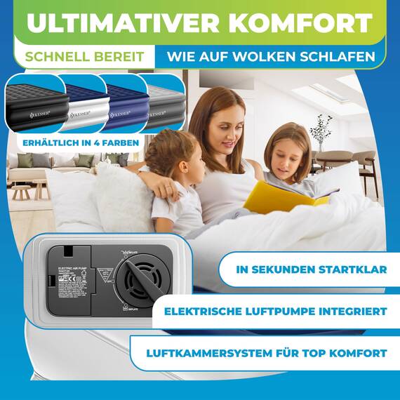 KESSER® Aufblasbare Matratze Luftbett Selbstaufblasend Gästebett mit eingebauter elektrischer Pumpe, Luftmatratze für Camping oder Heimgebrauch Mit Tasche, geeignet für 2 Person - 203 x 152,5 x 51cm