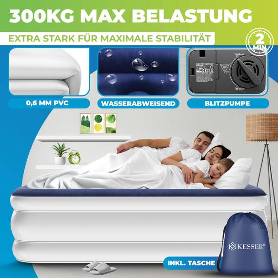 KESSER® Aufblasbare Matratze Luftbett Selbstaufblasend Gästebett mit eingebauter elektrischer Pumpe, Luftmatratze für Camping oder Heimgebrauch Mit Tasche, geeignet für 2 Person - 203 x 152,5 x 51cm