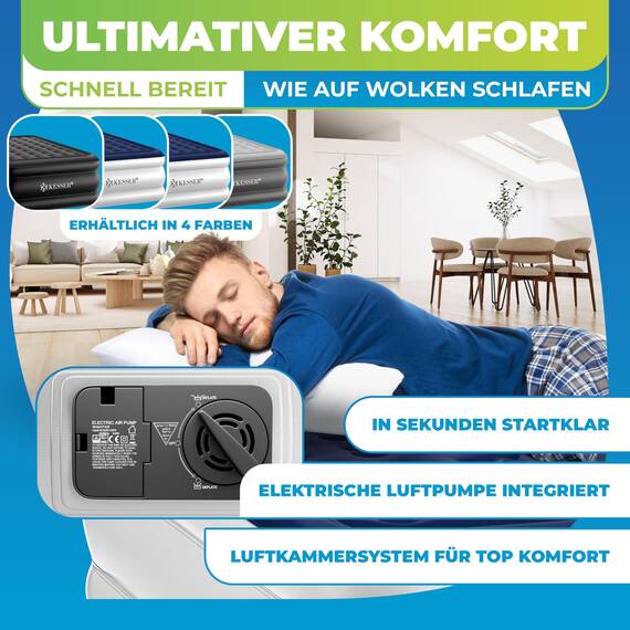 KESSER® Aufblasbare Matratze Luftbett Selbstaufblasend Gästebett mit eingebauter elektrischer Pumpe, Luftmatratze für Camping oder Heimgebrauch Mit Tasche, geeignet für 1 Person - 203 x 95 x 51cm