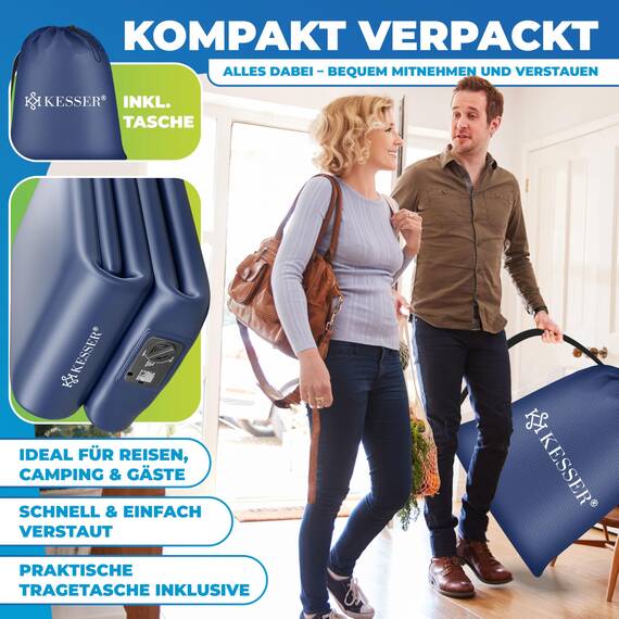 KESSER® Aufblasbare Matratze Luftbett Selbstaufblasend Gästebett mit eingebauter elektrischer Pumpe, Luftmatratze für Camping oder Heimgebrauch Mit Tasche, geeignet für 2 Person - 203 x 152,5 x 51cm