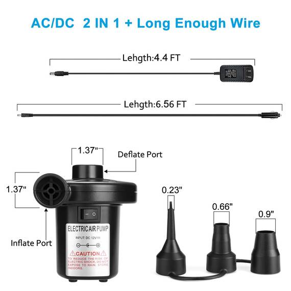 Elektrische Luftpumpe, AGPtEK Tragbare Quick-Fill- Luftpumpe mit 3 Düsen, 110V AC/12V DC, perfekte Auf- und Ausblaspumpen für Outdoor Camping, aufblasbare Kissen, Luftmatratzenbetten, Boote, Schwimmring