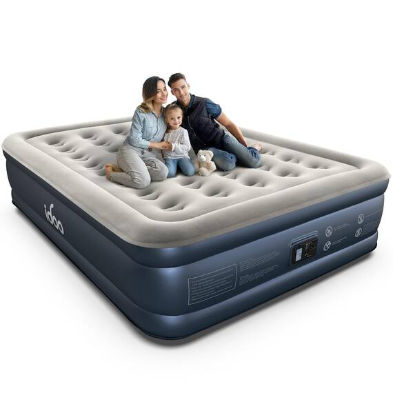 iDOO Luxuriöse Luftmatratze mit eingebauter Pumpe, Queen-Size-aufblasbare Matratze für Camping, Gäste und Zuhause, 45,7 cm erhöhter Komfort, aufblasbar, langlebig, tragbar und wasserdicht, aufblasbar