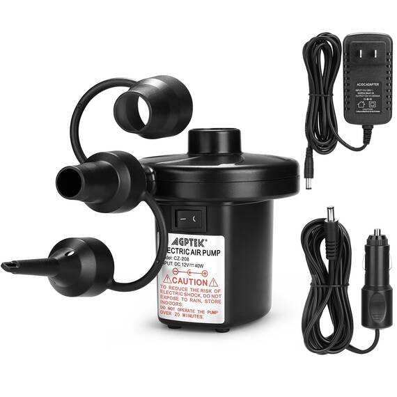 Elektrische Luftpumpe, AGPtEK Tragbare Quick-Fill- Luftpumpe mit 3 Düsen, 110V AC/12V DC, perfekte Auf- und Ausblaspumpen für Outdoor Camping, aufblasbare Kissen, Luftmatratzenbetten, Boote, Schwimmring