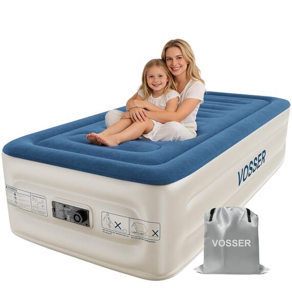 VOSSER Einzel-Luftmatratze mit integrierter Pumpe, schnelle und einfache aufblasbare Luftmatratze, faltbare Matratze mit Aufbewahrungstasche, aufblasbares Bett für Zuhause, Camping u