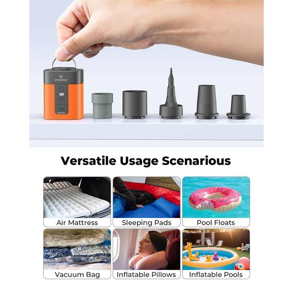 ETENWOLF AIR 3 Luftpumpe für aufblasbare Gegenstände mit 2600mAh Akku & Camping Licht, ultraschnelle und Mini Elektrische Luftpumpe, Inflate Deflate für Luftmatratze, Pool Floats,