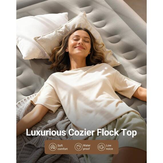 iDOO Luxuriöse Luftmatratze mit eingebauter Pumpe, Queen-Size-aufblasbare Matratze für Camping, Gäste und Zuhause, 45,7 cm erhöhter Komfort, aufblasbar, langlebig, tragbar und wasserdicht, aufblasbar