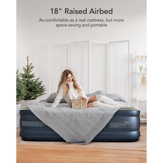 iDOO Luxuriöse Luftmatratze mit eingebauter Pumpe, Queen-Size-aufblasbare Matratze für Camping, Gäste und Zuhause, 45,7 cm erhöhter Komfort, aufblasbar, langlebig, tragbar und wasserdicht, aufblasbar