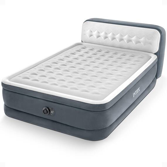 Intex 64447ED Dura Beam Elevated Fiber Tech Soft Air Mattress Bed with Built in Pump, Ultra Plush Headboard, and Portable Storage Carrying Case, Queen