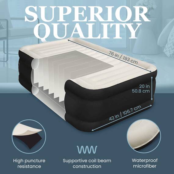 Englander Erste Mikrofaser Luftmatratze, Mikrofaser Airbed Mit Einbaupumpe Schwarz/Creme Top Zwilling