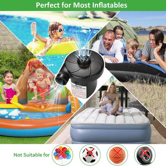 Elektrische Luftpumpe, AGPtEK Tragbare Quick-Fill- Luftpumpe mit 3 Düsen, 110V AC/12V DC, perfekte Auf- und Ausblaspumpen für Outdoor Camping, aufblasbare Kissen, Luftmatratzenbetten, Boote, Schwimmring