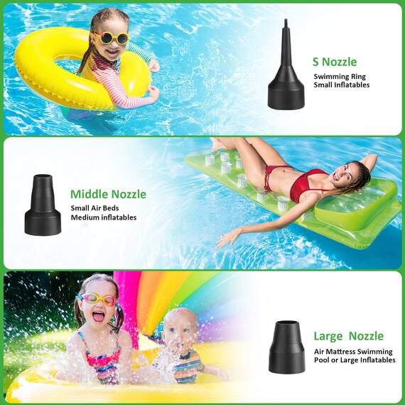 Elektrische Luftpumpe, AGPtEK Tragbare Quick-Fill- Luftpumpe mit 3 Düsen, 110V AC/12V DC, perfekte Auf- und Ausblaspumpen für Outdoor Camping, aufblasbare Kissen, Luftmatratzenbetten, Boote, Schwimmring