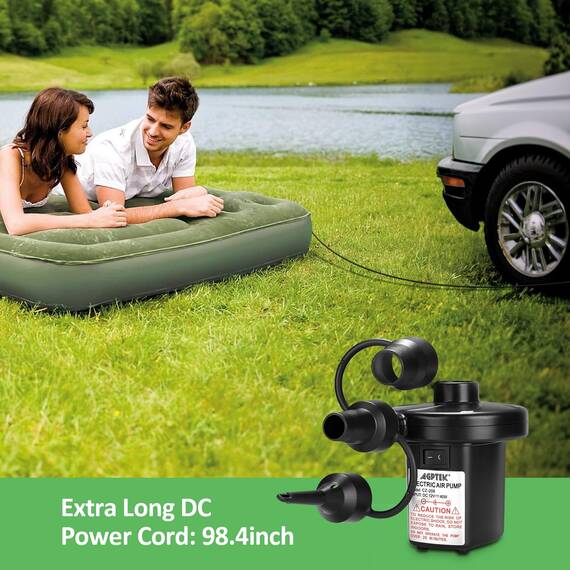 Elektrische Luftpumpe, AGPtEK Tragbare Quick-Fill- Luftpumpe mit 3 Düsen, 110V AC/12V DC, perfekte Auf- und Ausblaspumpen für Outdoor Camping, aufblasbare Kissen, Luftmatratzenbetten, Boote, Schwimmring