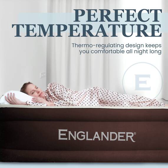 Englander Doppel-Luftmatratze mit eingebauter Pumpe – doppelt hoch, 136 kg Tragfähigkeit – luxuriöse Größe Campingmatratze – aufblasbares Bodenbett für Zuhause – Mikrofaser, wasserdichte Luftmatratze