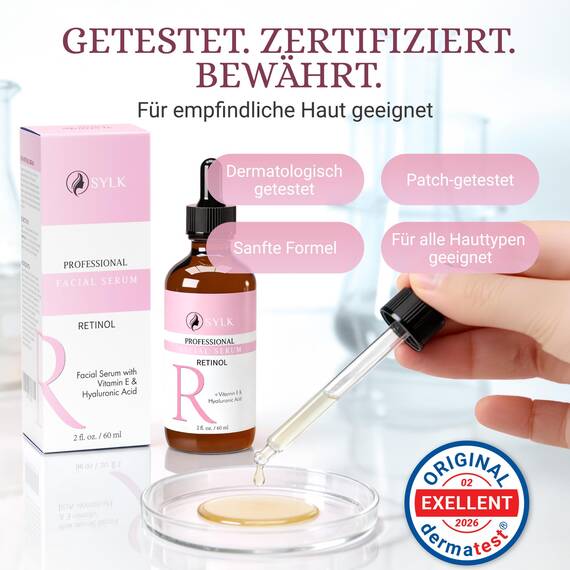 Retinol Serum Gesicht mit Hyaluron für Microneedling Hochdosiert | Testsieger | Falten Weg Soforteffekt | Anti Aging Gesichtsserum | Pickelmale & Pigmentflecken Entferner Gesicht | 100 ml