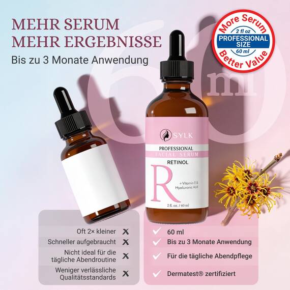 Retinol Serum Gesicht mit Hyaluron für Microneedling Hochdosiert | Testsieger | Falten Weg Soforteffekt | Anti Aging Gesichtsserum | Pickelmale & Pigmentflecken Entferner Gesicht | 100 ml
