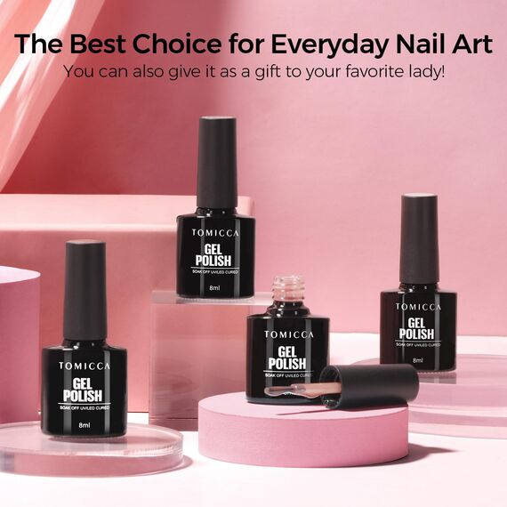 TOMICCA UV Nagellack Set, 4 Farben Milchig Weiß, Rosa Gel Nagellack Für UV Lampe Soak-Off UV/LED für Nagelstudio & DIY Home, 8ML