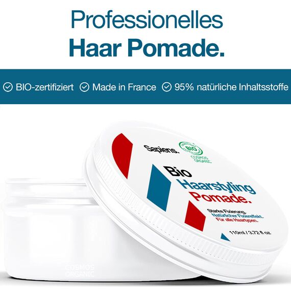 Sapiens Barbershop Haarwachs Männer Bio - Starker Halt 4/5 Matt-Effekt - Haarwachs Matt auf Basis von BIO Zucker - Menthol-Duftstoffe - Professionelle Haarstyling Produkte Made in France - 80 ml