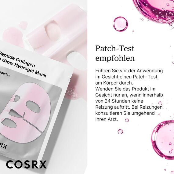 COSRX Pink Peptide Collagen Lifting Glow Hydrogel Gesichtsmasken Hautpflege 3 Stück, Kollagen Gesichtsmaske, Reise-Essentials, Overnight Gesichtsmaske für straffende Pflege, Korean Skincare
