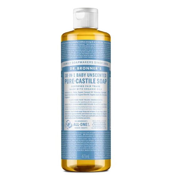 Dr. Bronner 18-in-1 Hemp Un-Scented Baby-Mild Pure-Kastilien Flüssigseife, 16-Unzen-Flasche