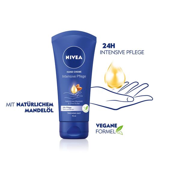 NIVEA Intensive Pflege Hand Creme (75 ml), reichhaltige Hautcreme mit Mandel-Öl für intensive Feuchtigkeit, Handpflege mit dem einzigartigen NIVEA Duft