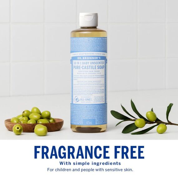 Dr. Bronner 18-in-1 Hemp Un-Scented Baby-Mild Pure-Kastilien Flüssigseife, 16-Unzen-Flasche