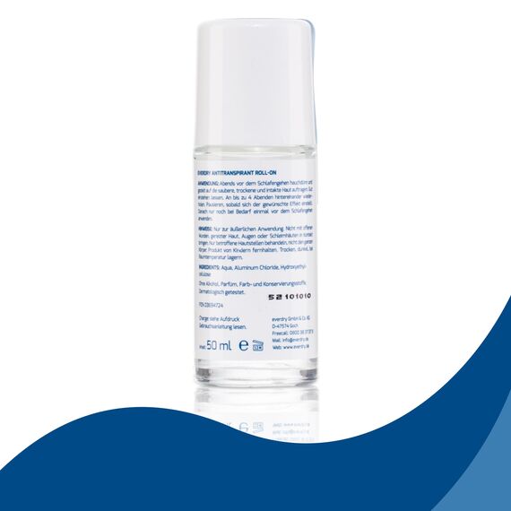 EVERDRY Antitranspirant Body Roll-On | gegen starkes Schwitzen unter den Achseln und am Körper | ergiebig für 6-12 Monate | 50 ml | Antiperspirant ohne Alkohol, Farb- und Parfümstoffe