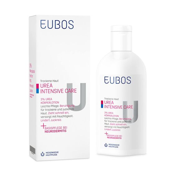 EUBOS UREA INTENSIVE CARE | 3% UREA Körperlotion | Feuchtigkeitspflege für trockene, juckende Haut | Wirkt beruhigend und lindert Juckreiz | Hautverträglichkeit dermatologisch bestätigt | 200ml