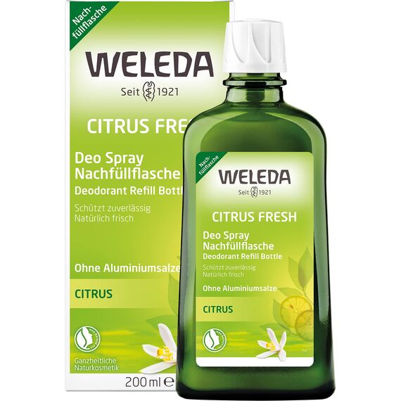 WELEDA Bio Deodorant CITRUS FRESH Nachfüllflasche - natürlich frisches Naturkosmetik Deo mit ätherischen Ölen, wirkt desodorierend ohne Poren zu verschließen, ohne Aluminiumsalze (1 x 200 ml)