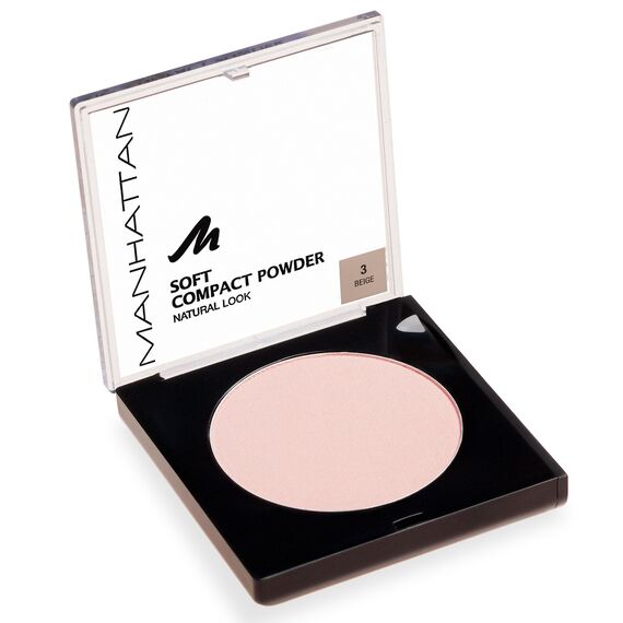 Manhattan Soft Compact Powder, Helles Kompakt Puder mit Puderquaste für einen matten, ebenmäßigen Teint, Farbe Beige 3, 1 x 9g