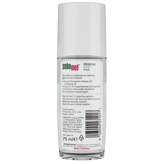 Sebamed Frische Deo frisch Spray, zuverlässiger Schutz vor Körpergeruch, 48 Stunden Wirkung, keine weißen Rückstände, besonders hautverträglich, ohne Aluminiumsalze, 75 ml