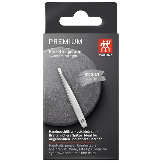 ZWILLING Pinzette Gerade (Zupfen von Augenbrauen, angeraute, kalibrierte Spitzen, hypoallergen), Premium, Silber, 90 mm