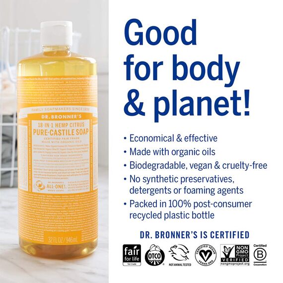 Dr. Bronner's Liquid Soap Citrus, Fl?ssigseife Zitrus Orange 473 ml