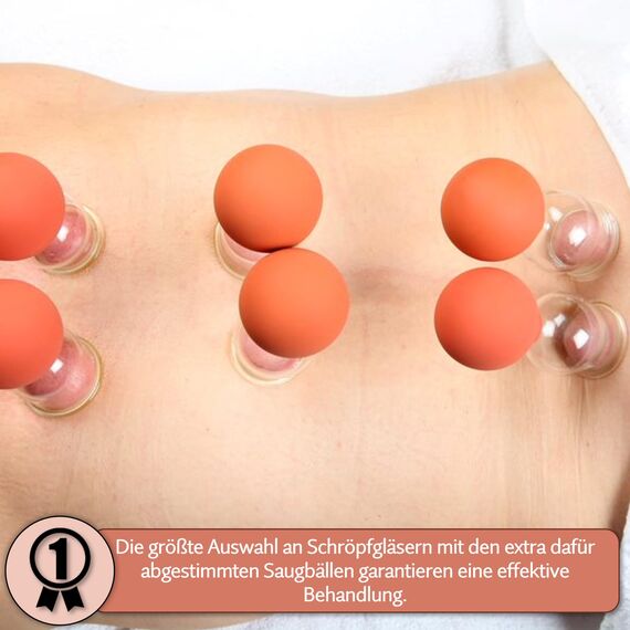 Lauschaer Glas 5er Schröpfglas-Set mit Ball 25-35-45-55-60mm zum professionellen, medizinischen, feuerlosen Schröpfen, Schröpfglas, Schröpfgläser, Original