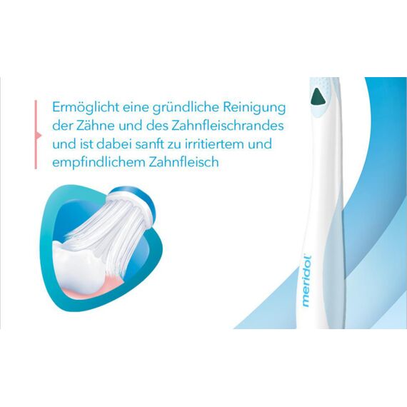 meridol Zahnbürste Zahnfleischschutz, weich, 2 Stück - Handzahnbürste für eine schonende Reinigung von Zähnen am Zahnfleischsaum