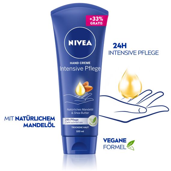 NIVEA Intensive Pflege Hand Creme, reichhaltige Hautcreme mit Mandel-Öl für intensive Feuchtigkeit, Hautpflege mit dem einzigartigen NIVEA Duft (100 ml)