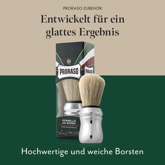 Proraso Rasierpinsel, Professioneller Rasurpinsel mit Naturborsten und verchromtem Kunststoffgriff für die Verwendung mit Proraso Rasiercreme, Made in Italy