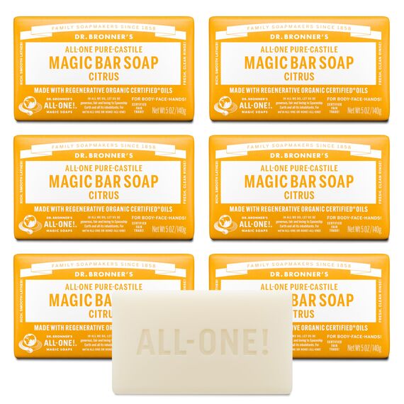 Dr. Bronner Magic Soaps Pure-Kastilien Seife, All-One Hemp Citrus Orange 5-Unzen-Barren (Pack of 6)