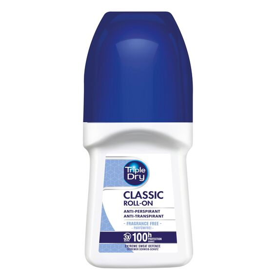 Triple Dry Anti-Transpirant Roll-On | Deoroller gegen starkes Schwitzen | Antibakterielles Deodorant für 100h Schutz | Parfümfreies Antiperspirant | 50ml